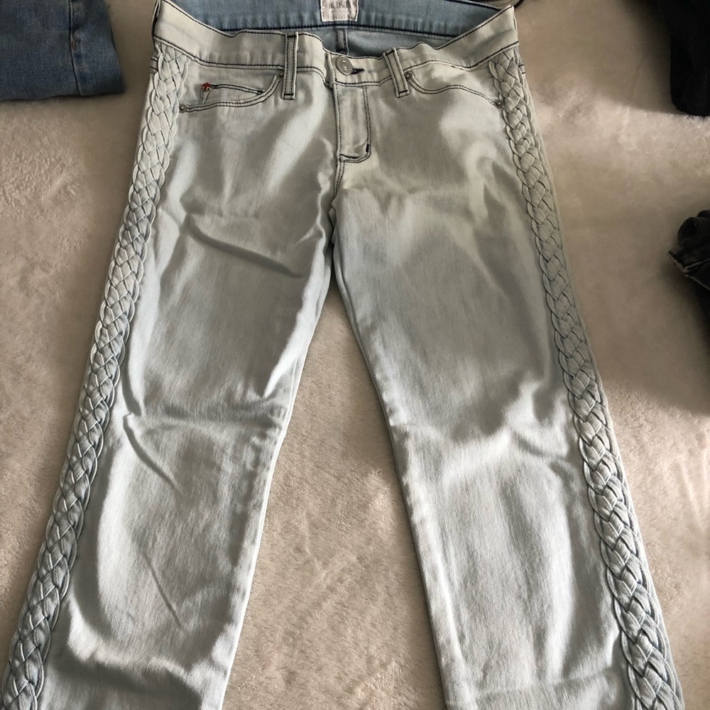 hudson light washed skinny jeans with detailing on the sides